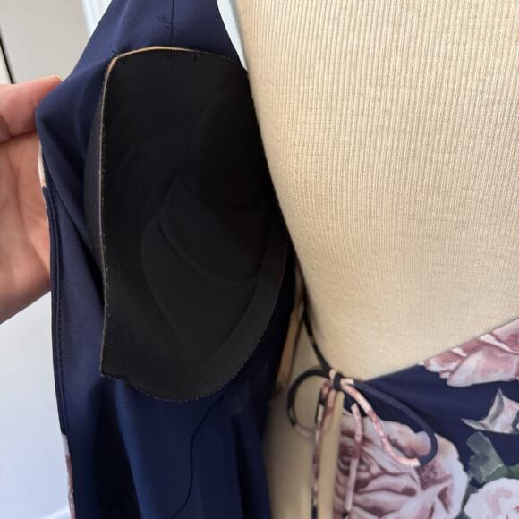 Fame & Partners Maxi Dress Sz 2 Floral True‎ Wrap Navy Bridesmaid Prom Formal - Picture 12 of 16